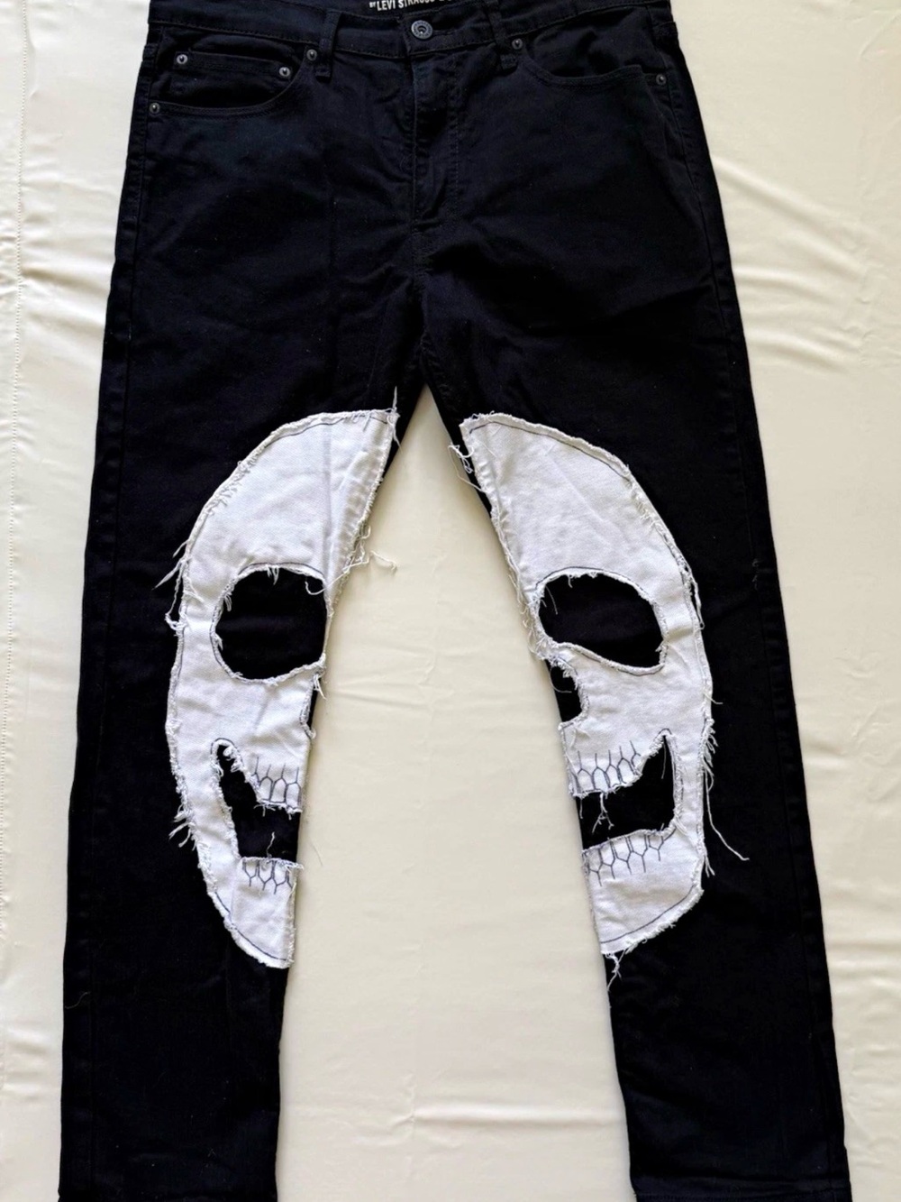 Custom Black Levi’s Signature Men’s Embroidered Skull 5 Pocket Slim Jeans